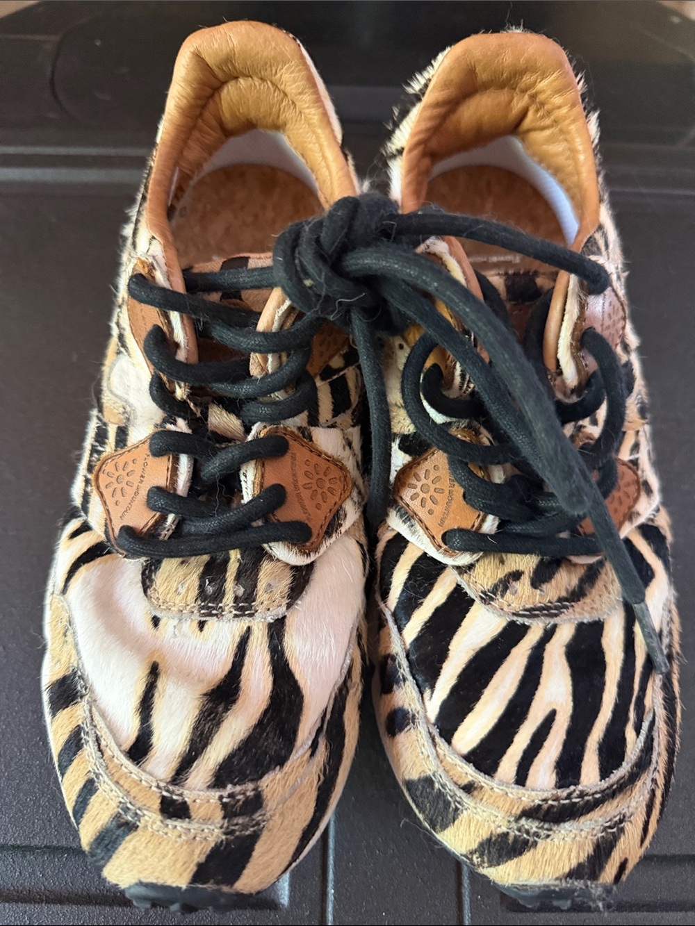 Flower Mountain - Zebra Print Sneakers in Black and Tan - Animal Pattern